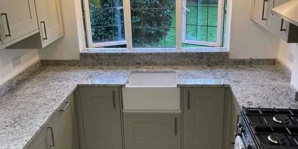 Colonial White granite kitchen worktops custom made