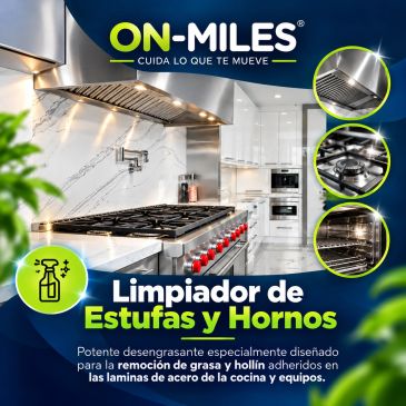 Limpiador potente para estufas y hornos, elimina grasa y hollín.