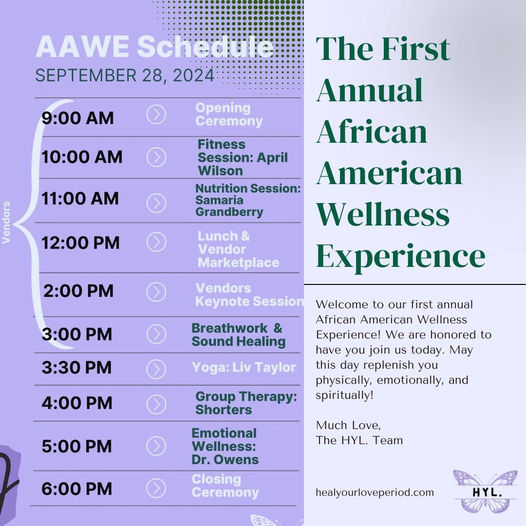 Schedule for the First Annual African American Wellness Experience on September 28, 2024.