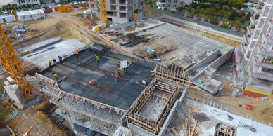 Aerial view construction workers