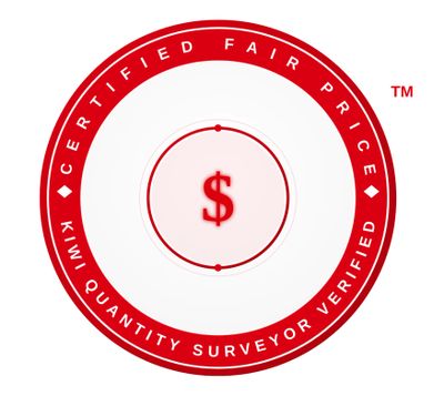 Red and white certified fair price verification seal with dollar sign.