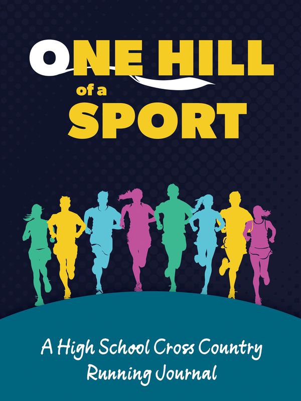 Colorful runners under bold text for a high school cross country journal.