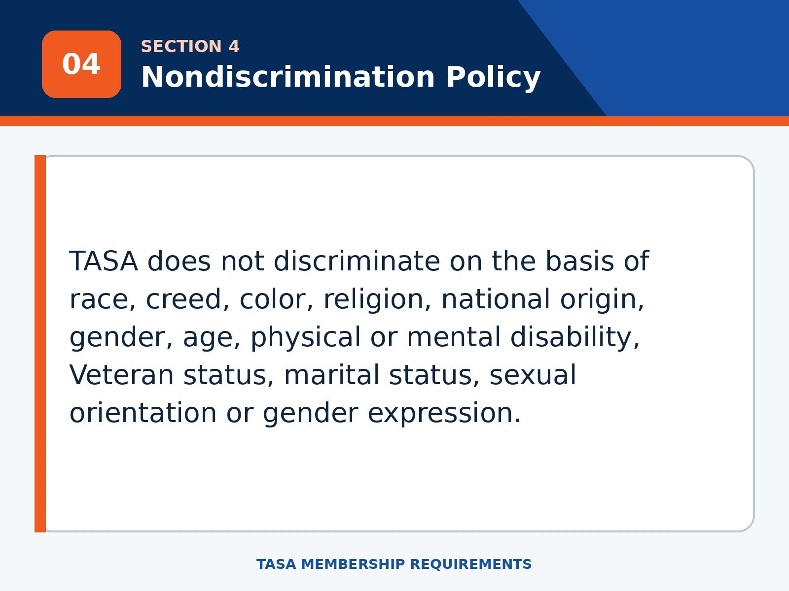 TASA non-discrimination policy statement.