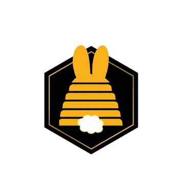 A stylized bee logo with a black and yellow striped body and wings.