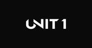 Logo "Unit 1" en blanc sur fond noir.