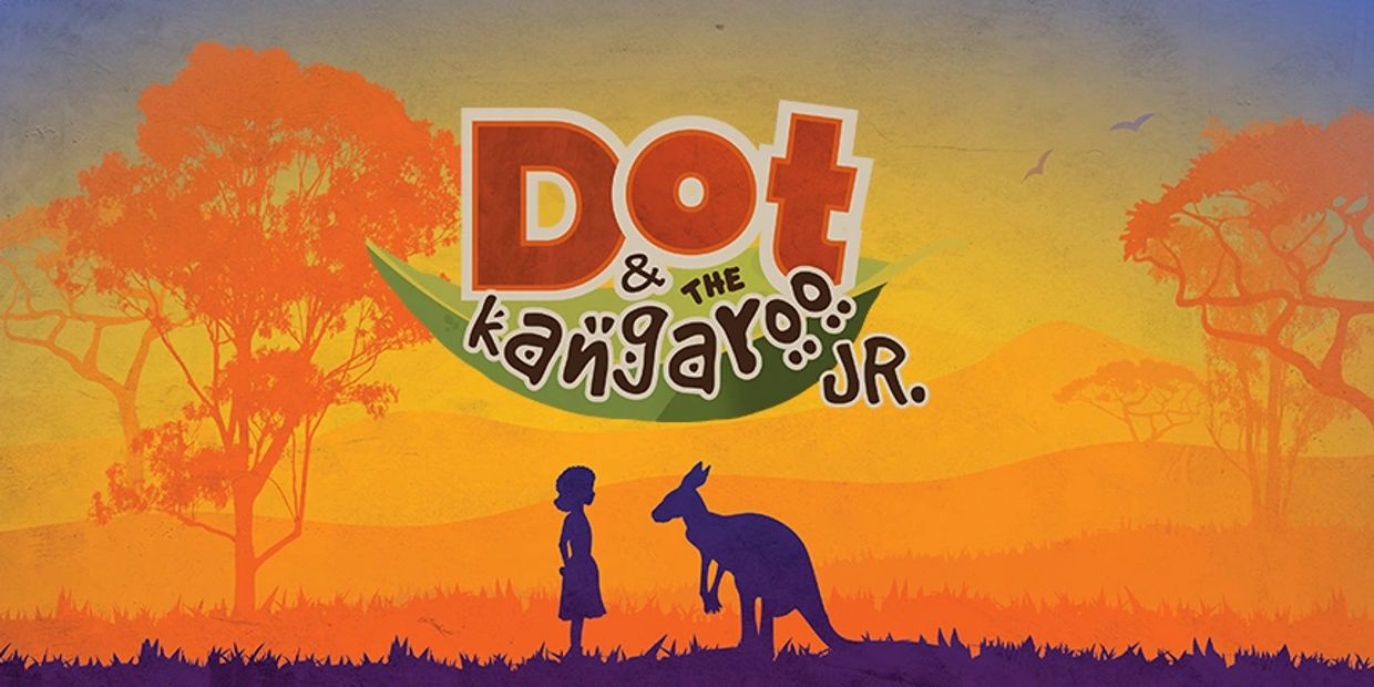Silhouettes of a girl and kangaroo with a sunset backdrop and title text.