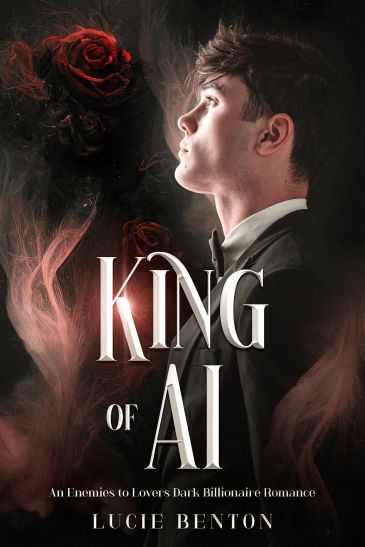 Book cover featuring a young man in a suit with red roses and smoke, titled King of AI.