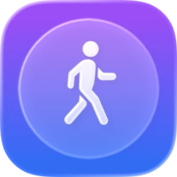 Walking person icon with gradient purple-blue background.