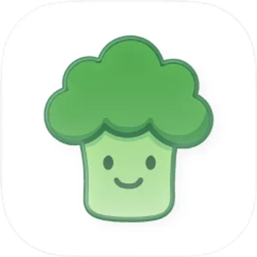 Cute cartoon broccoli with a smiling face.