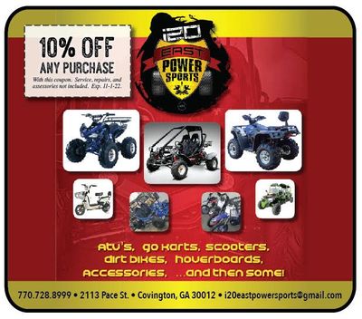 East Power Sports in Covington, Newton County, GA

atvs go carts dirt bikes scooters hoverboards 
