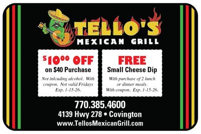 TELLOS MEXICAN GRILL Covington coupons Newton County, GA exclusive coupons and savings ONLY HERE