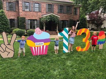 Birthday Bundle #2. Peace fingers, cupcake, the number 13 and our ice cream cone yard signs. 