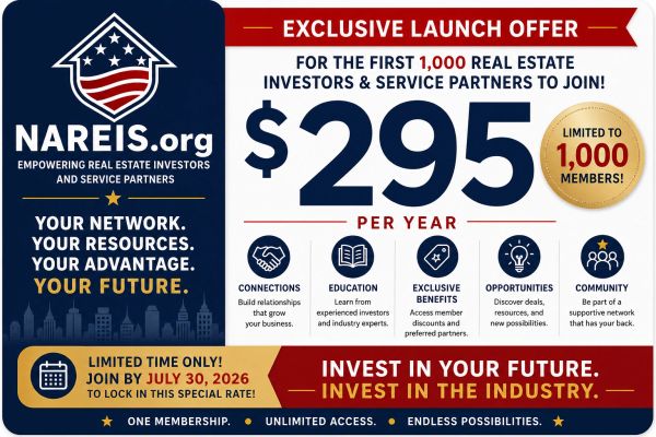 Exclusive $295 yearly offer for 1,000 real estate investors on NAREIS.org.
