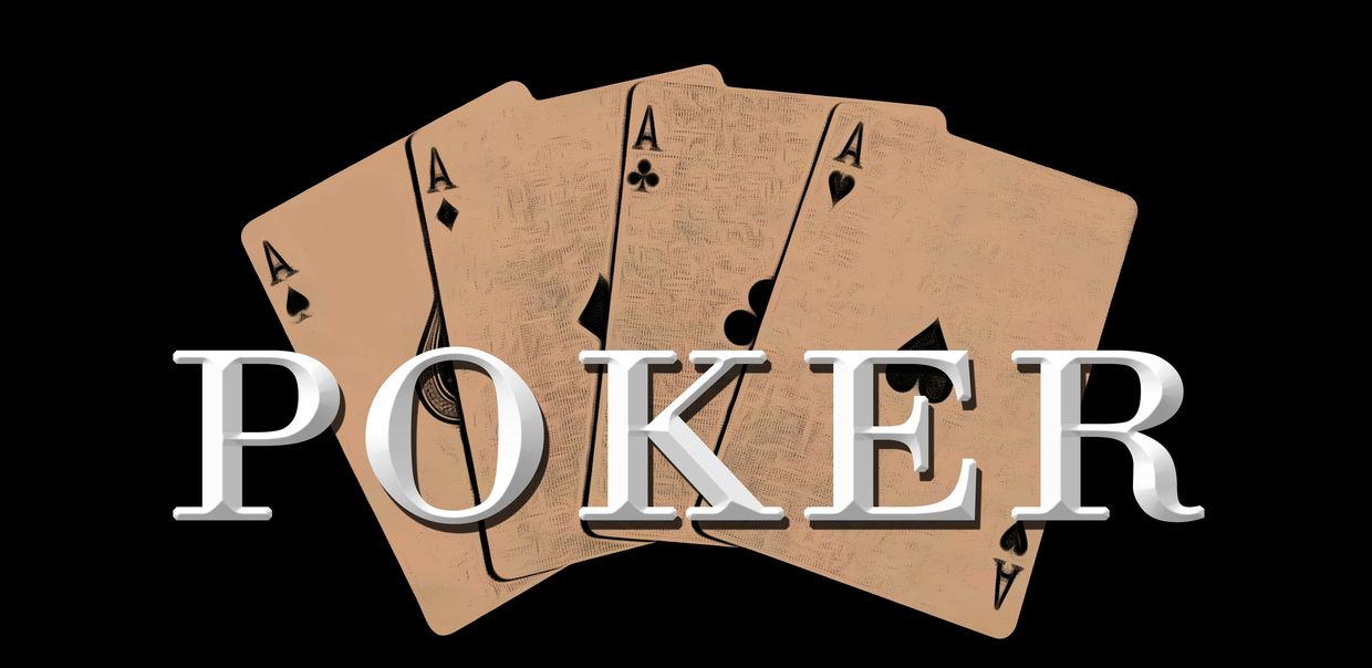 Four aces playing cards with the word POKER in bold letters.