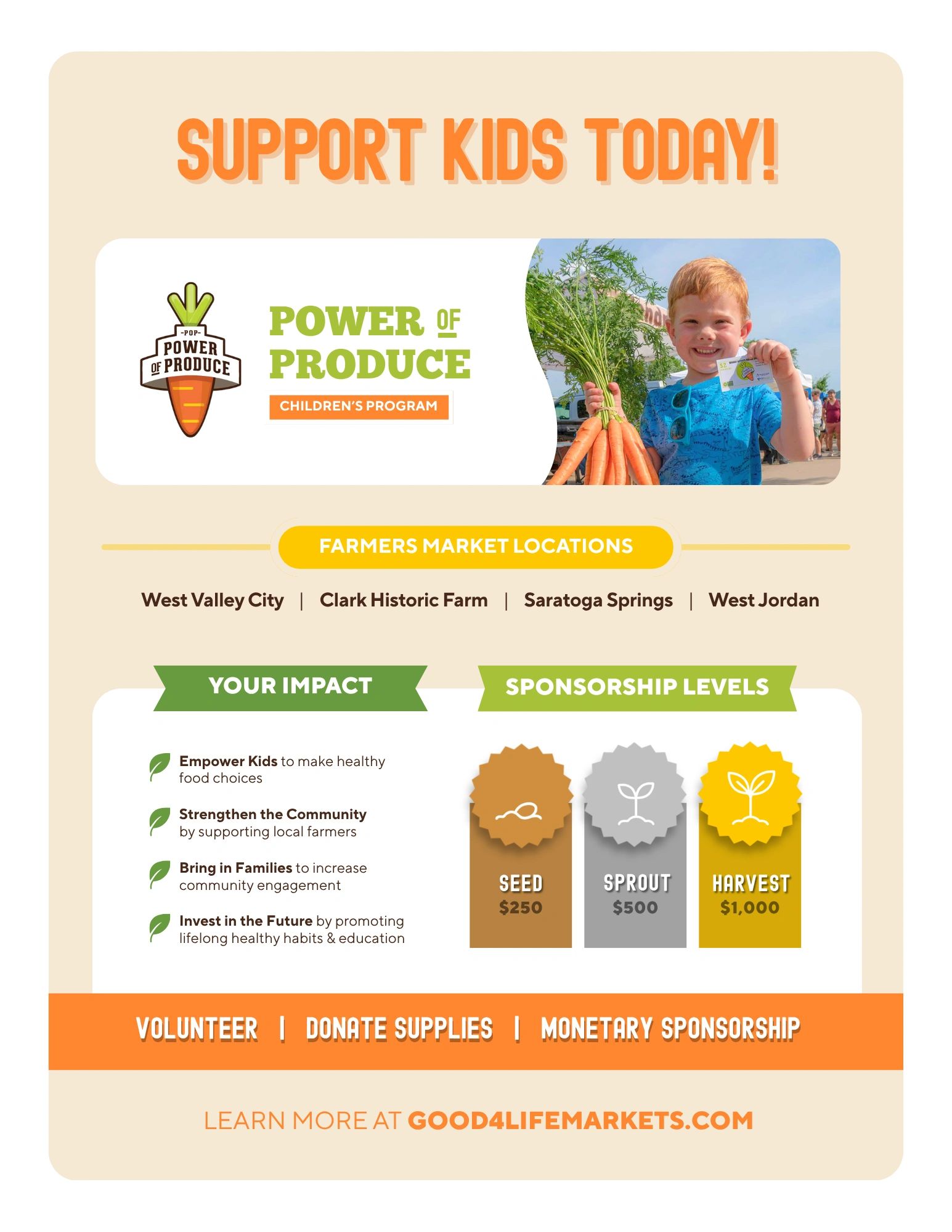 Support kids through the Power of Produce program at farmers markets.