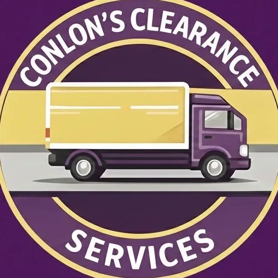 Logo of Conlon's Clearance Services featuring a yellow and purple delivery truck.