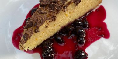 Orange Ricotta Cake with Shaved Chocolate and Blueberry Compote