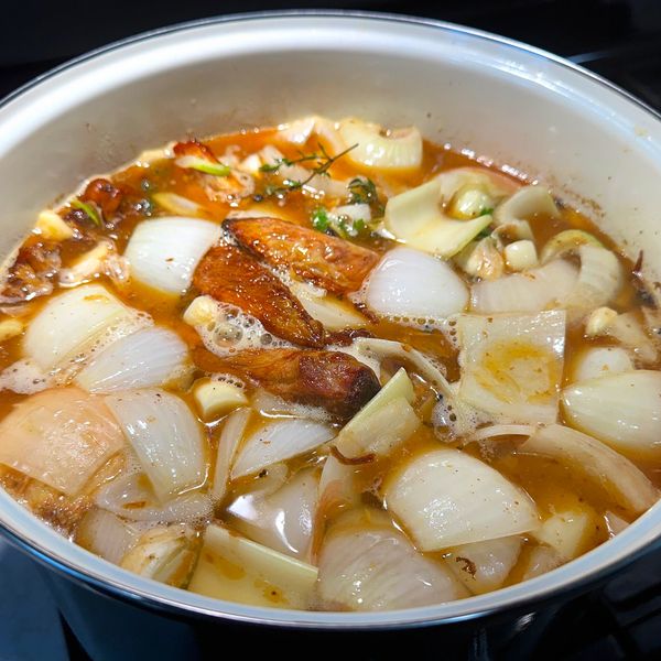 Roasted Turkey Stock simmering