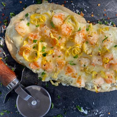 Shrimp and Artichoke Naan Pizza
