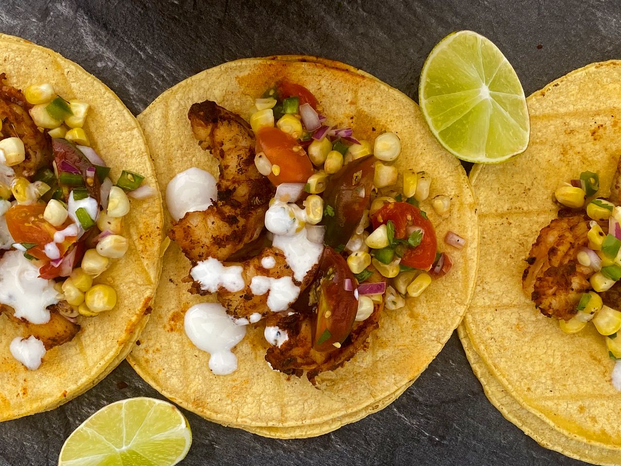 Blackened Shrimo Tacos with Roasted Corn Salsa