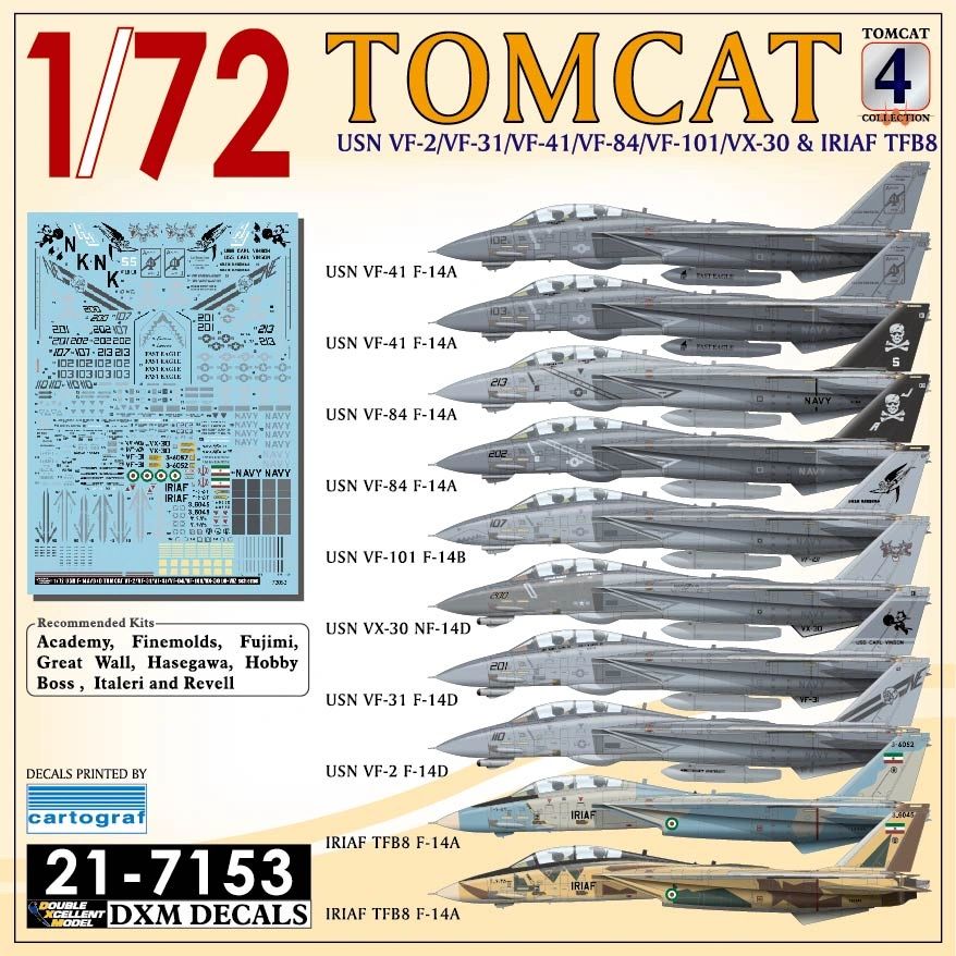 Décalcomanies HADmodels 1/32 Pour F-14A/D - Marques VF-2, VF-101, VF-31 - Fabriqué En Hongrie
