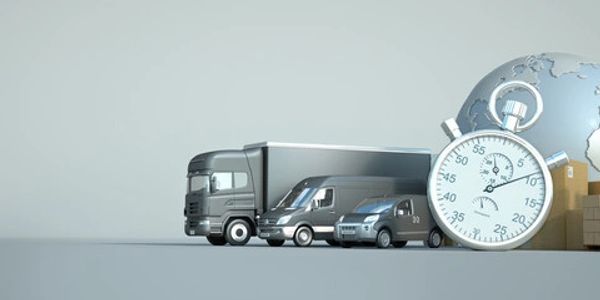 transportation vehicles, a forklift, a globe, a clock