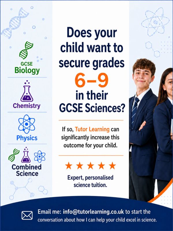 Advertisement for GCSE Science tuition with Tutor Learning.