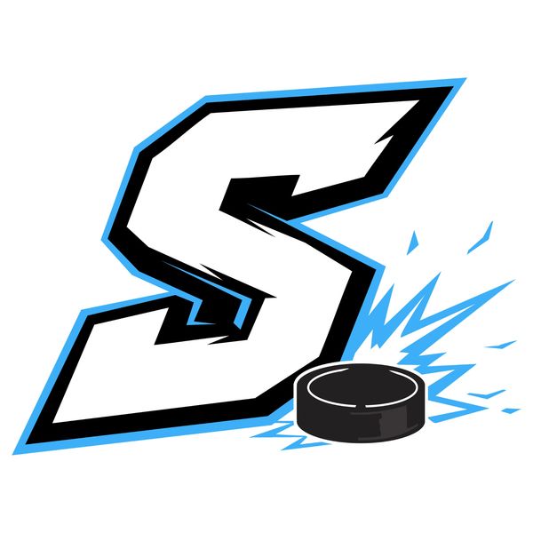 Stylized letter S with a hockey puck graphic.