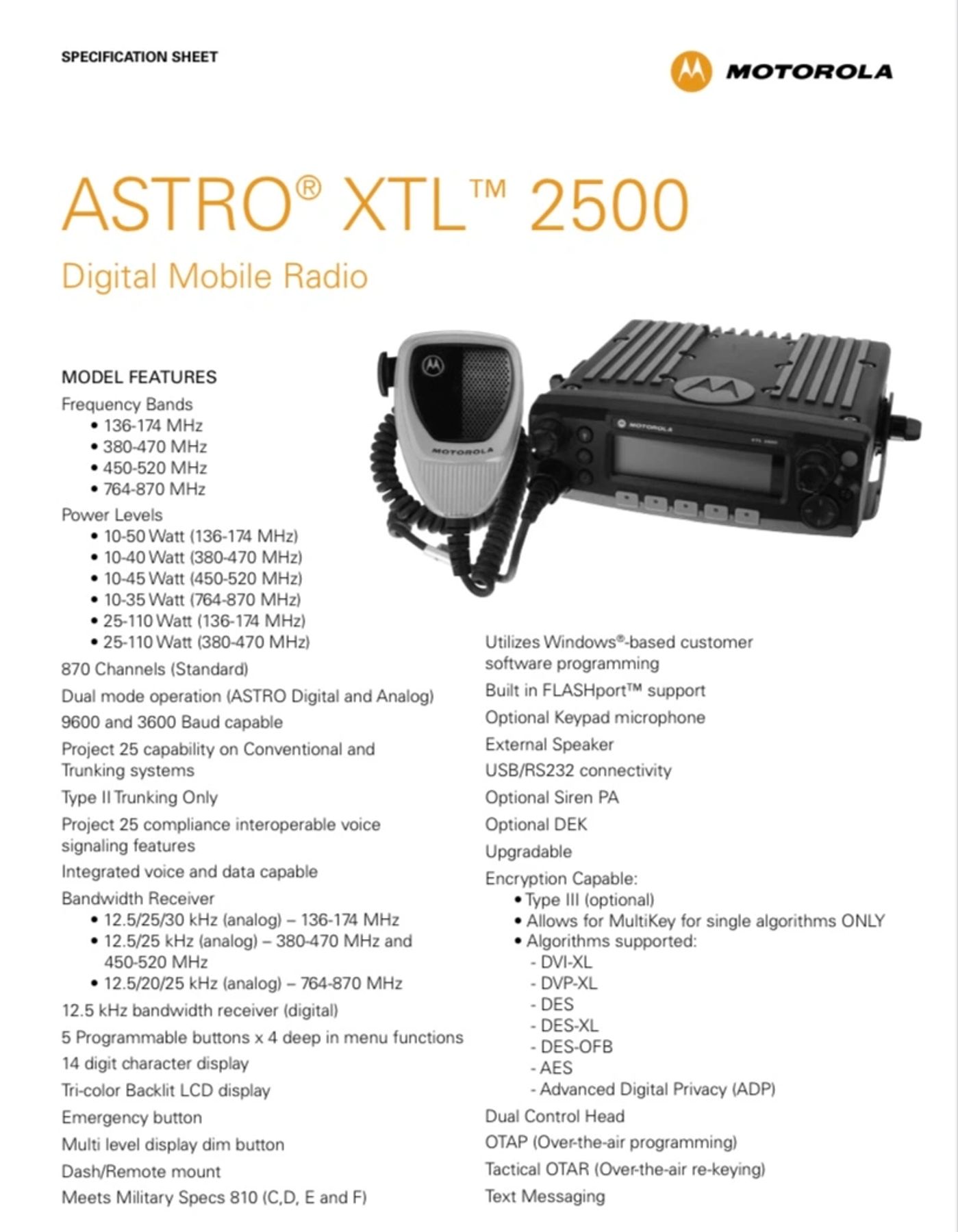 Motorola XTL2500 P25 700/800 MHz