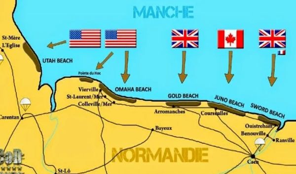 Map of the 5 Beaches in Normandy on D-Day