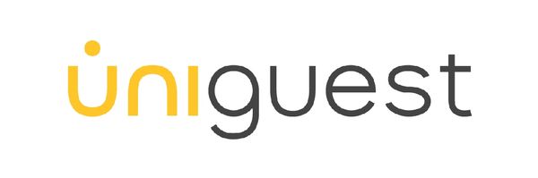 Logo of Uniguest with a modern font in yellow and black.