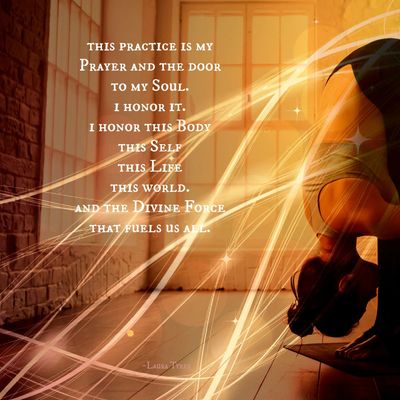 A person practicing yoga with an inspirational quote overlay.