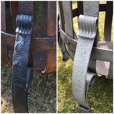 Metal restoration - a side by side view of log basket feet