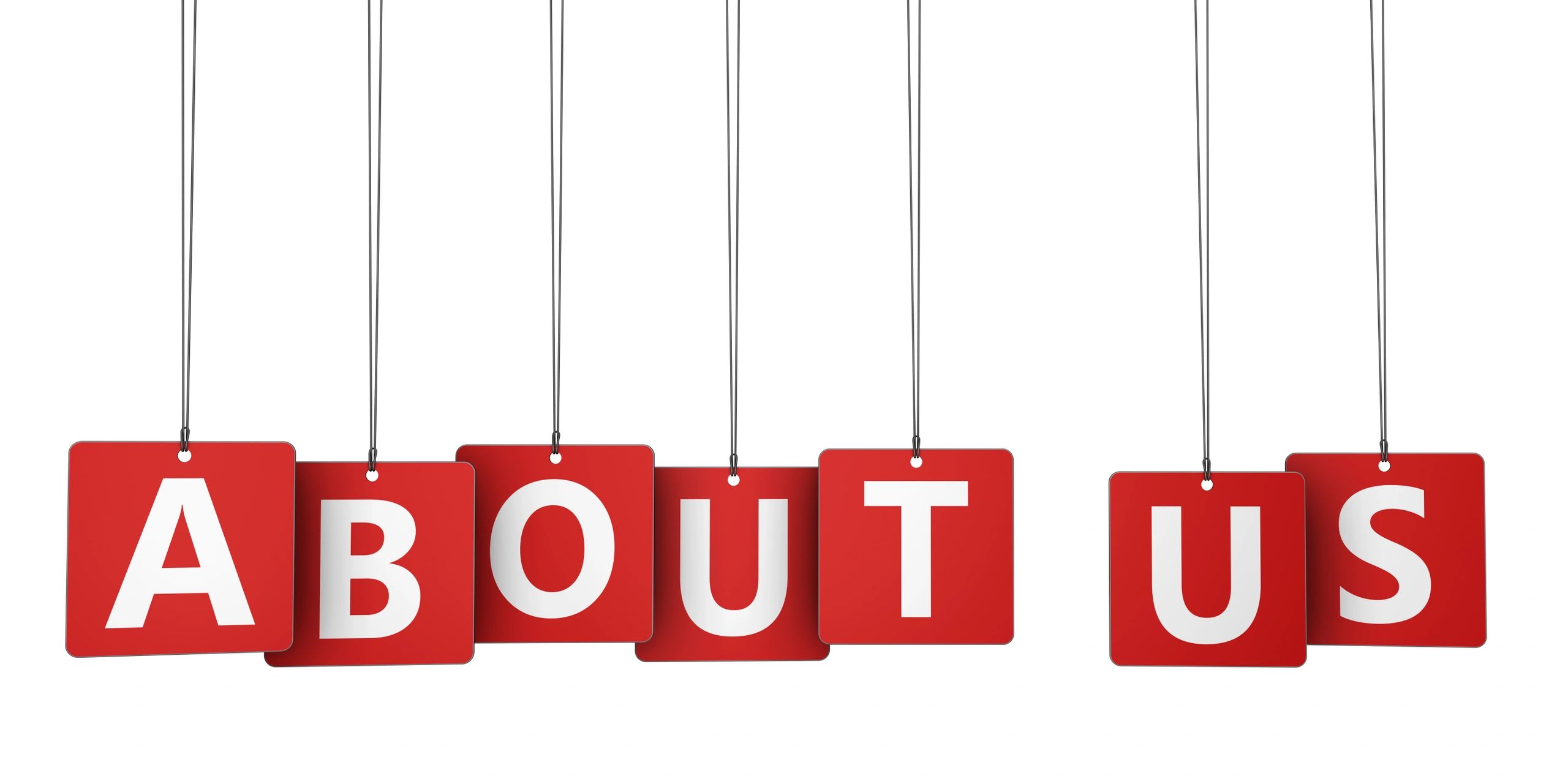 About Us banner with red letters