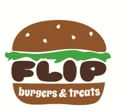 Logo of Flip Burgers &amp; Treats featuring a burger graphic.