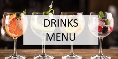 Variety of cocktails with drinks menu text.