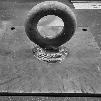 An example of a 3inch eye hook bracket mov welded to mild steel.