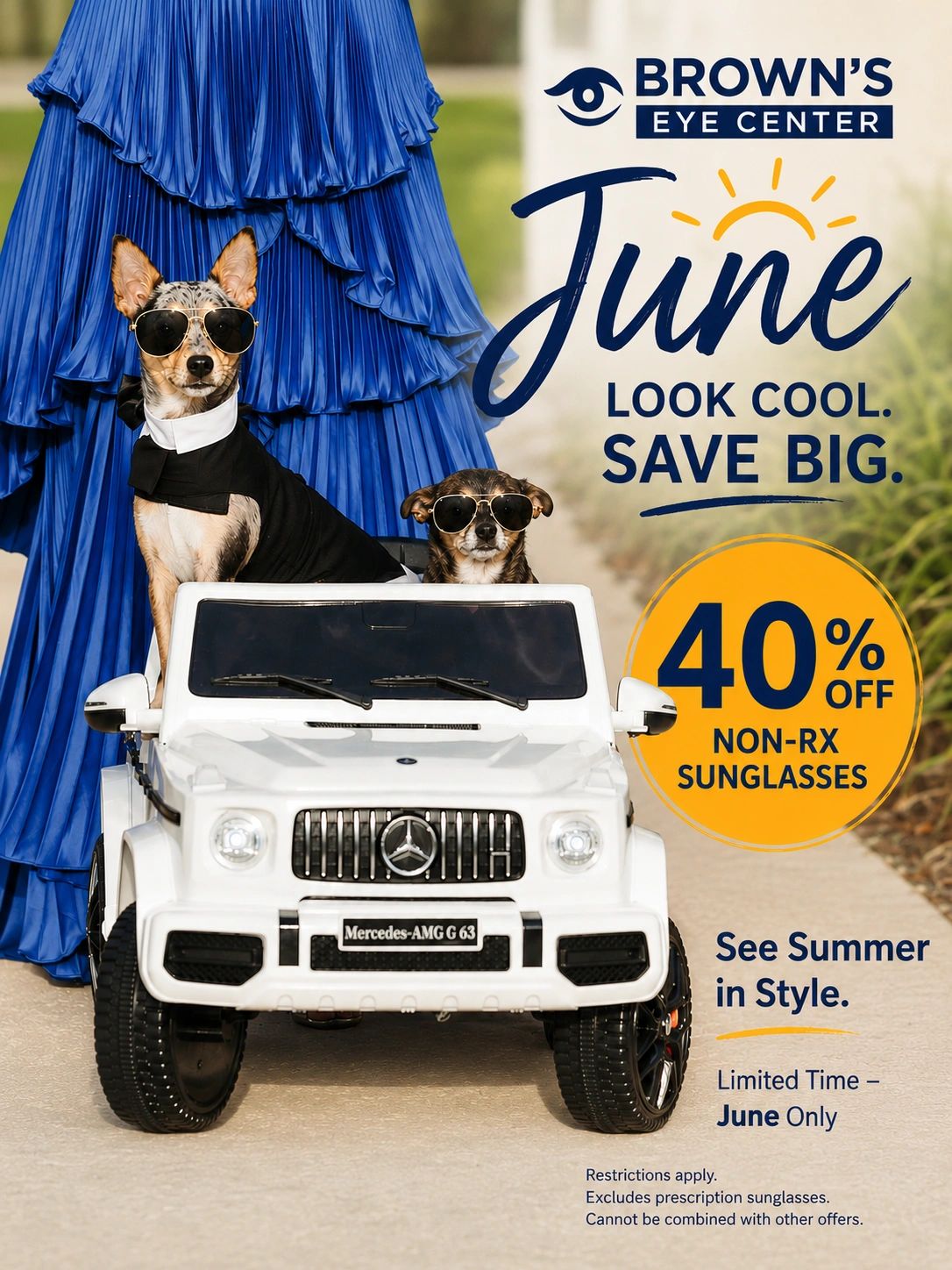 Dog sunglasses wedding models at Brown’s Eye Center 1012 SR 96 E Warner Robins GA 31088