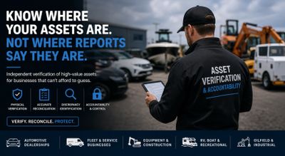 Asset verification professional inspecting vehicles and equipment for accountability and inventory a