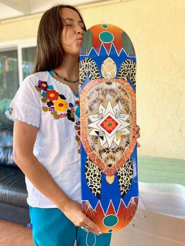 2019 Di'orr Greenwood custom 7ply Canadian maple size 8 skateboard with a wood burned turtle design.