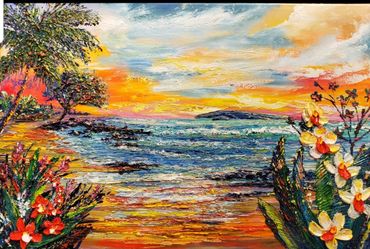 "Last Night In Makena" 24x36 Golden sunlight spills across Makena,  a celebration of life with you. 