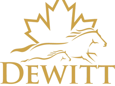 Gold logo with a horse and maple leaf above DEWITT text.