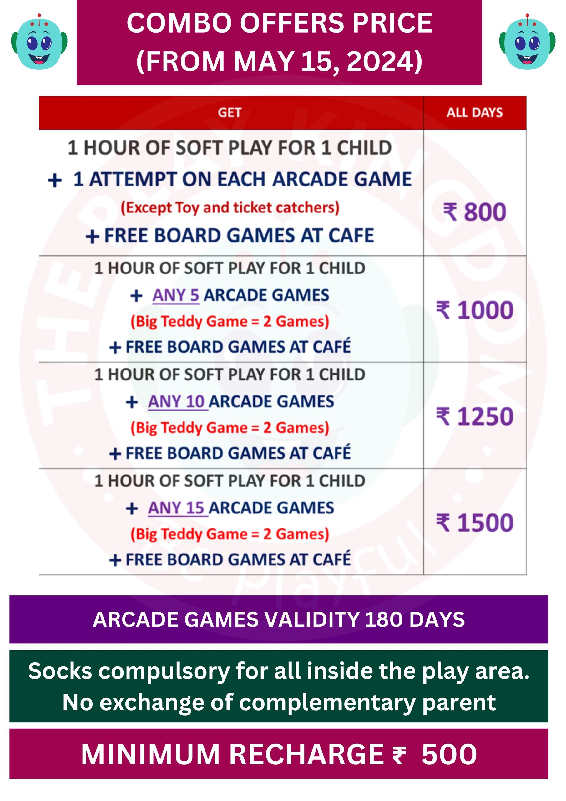 Play games at a very low price vs any other arcade game center or a mall only @ The Play Kingdom