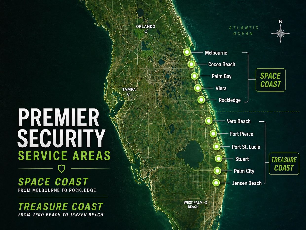 Premier Security service areas across Florida's Treasure Coast and Space Coast