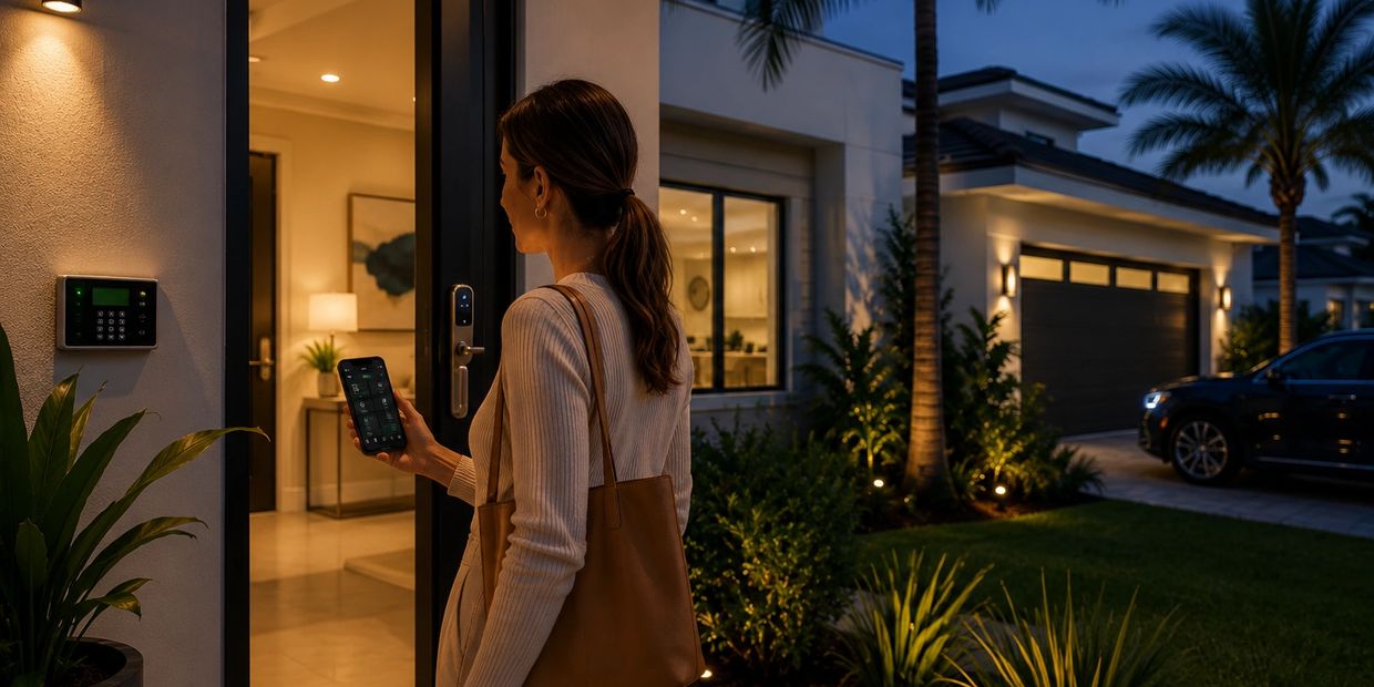 Controlling smart home security door locks,lighting and garage from a mobile phone at a Florida home