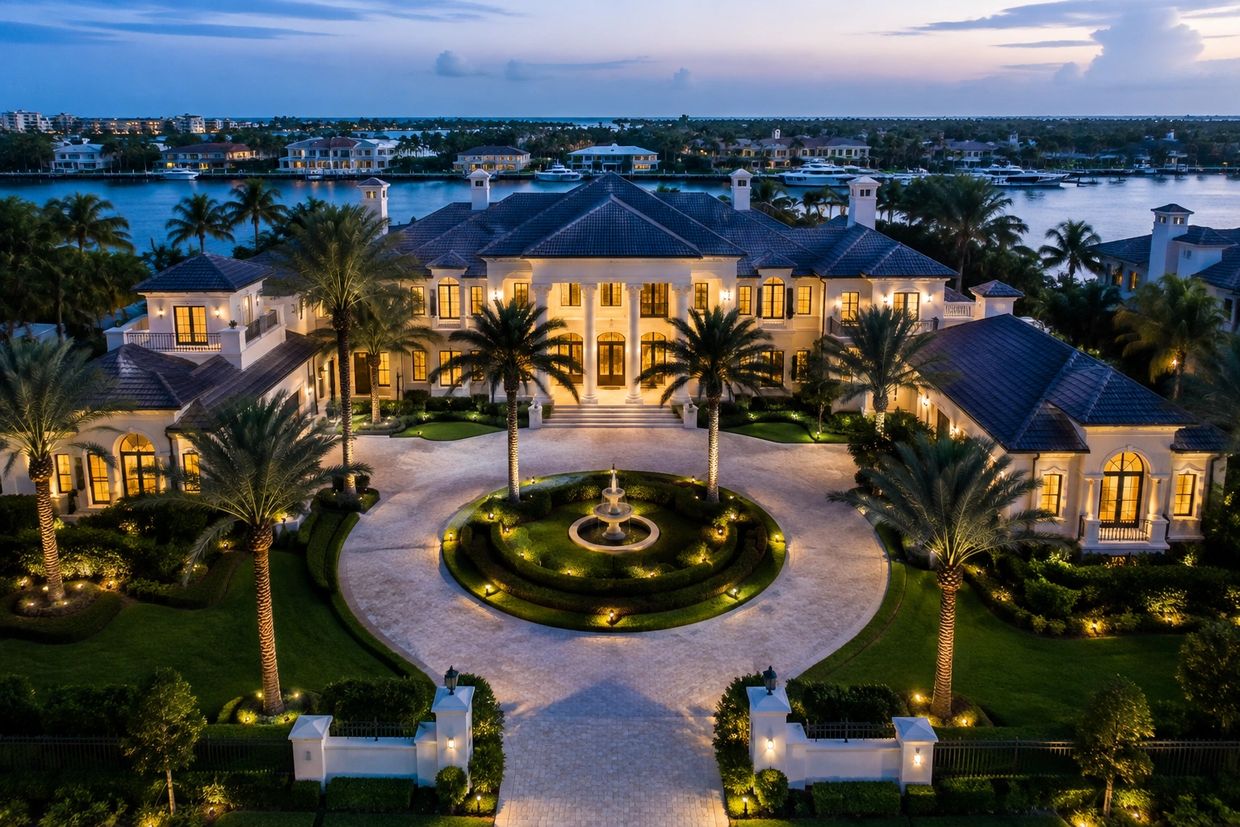 Luxury Florida home at dusk representing professionally installed security system financing