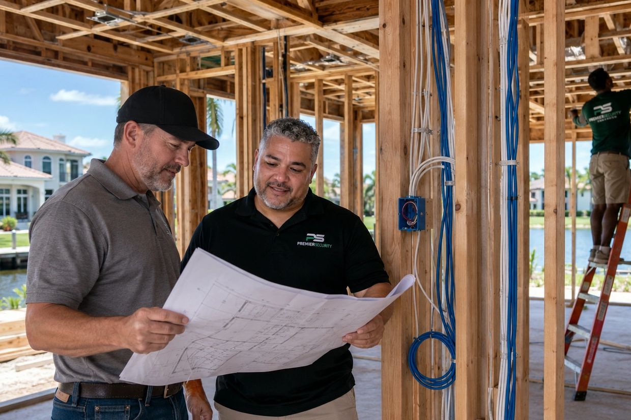 Premier Security with a builder on new construction home low-voltage wiring, cameras, & smart system