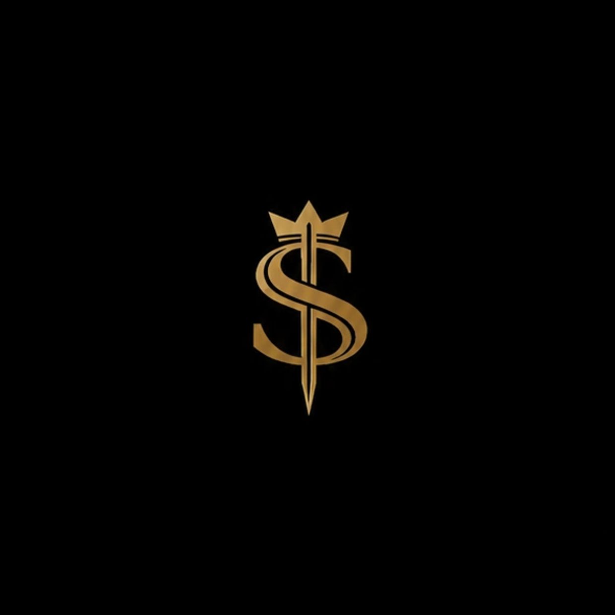 Golden dollar sign with a crown on a black background.