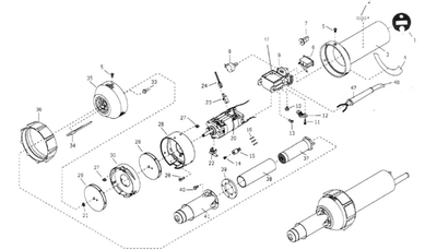 Exploded view of a mechanical assembly with numbered components.