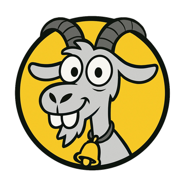 Cartoon goat with big eyes and bell collar.